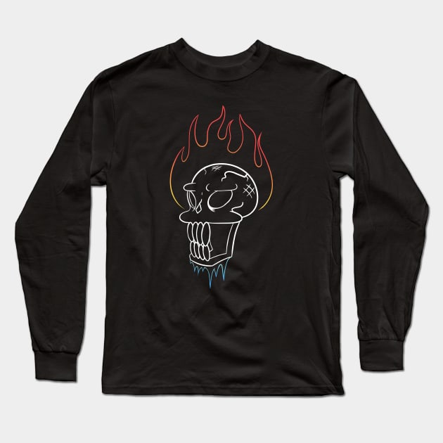 Flaming Fire Frozen Ice Skeleton Skull Long Sleeve T-Shirt by Zeeph